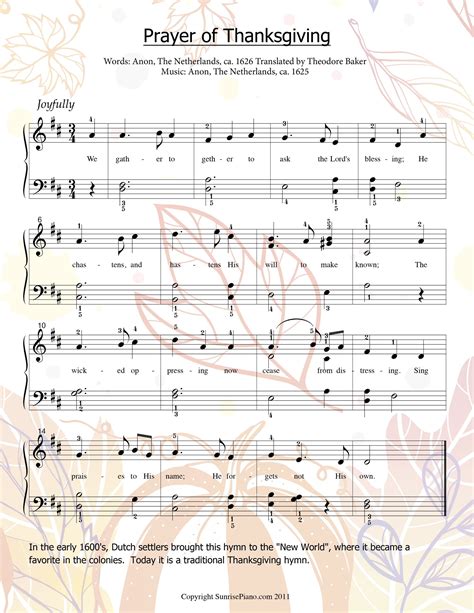 Prayer Of Thanksgiving Intermediate Piano Sheet