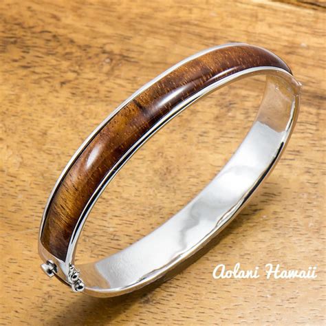 Sterling Silver Bracelet with Hawaiian Koa Wood Double Inlay (10mm wid – Aolani Hawaii