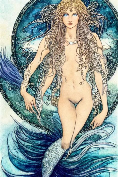 Mermaid With Dark Skin And Long Flowing Hair Face Stable Diffusion