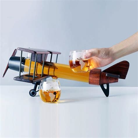 Airplane Whiskey Decanter With 2 Globe Wine Glasses Set Wizzgoo