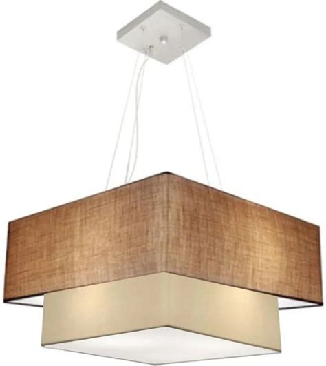 Lustre Pendente Duplo Quadrado Vivare Md 4066 Cúpula em Tecido 50x35cm