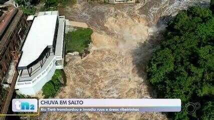 Imagens de drone mostram Rio Tietê cheio após fortes chuvas em Salto