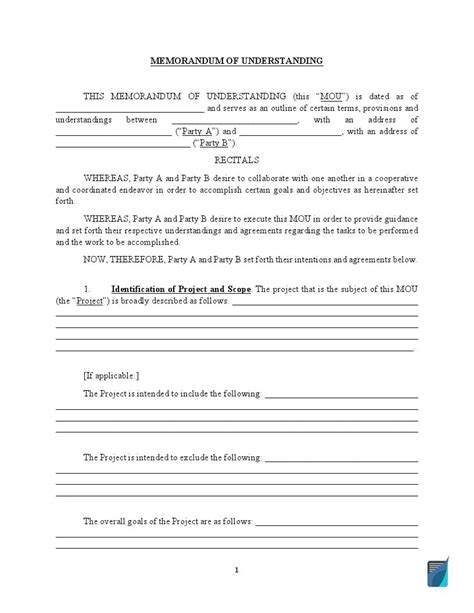 Free Memorandum Of Understanding Template Sample Mou Form