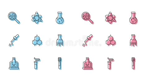 Set Line Microscope Test Tube Microorganisms Under Magnifier