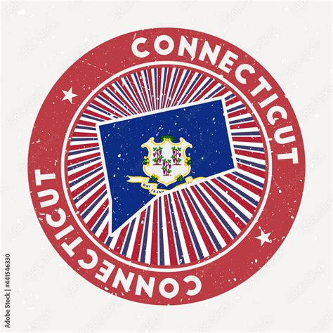 Connecticut round stamp. Logo of us state with state flag. Vintage ...