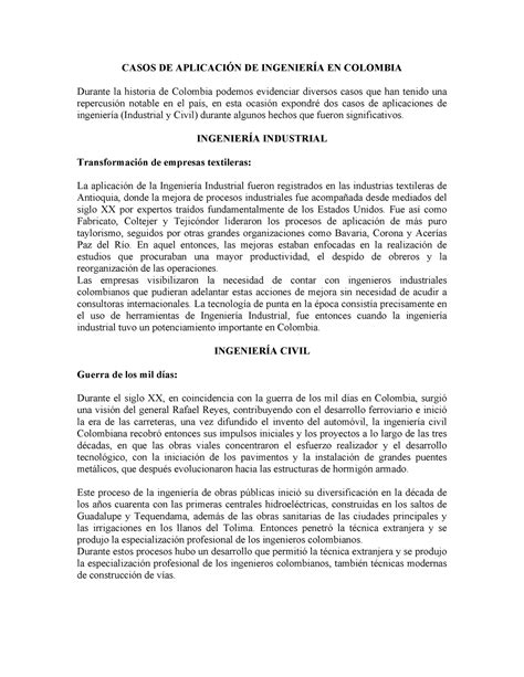 Caso De Aplicación De Ingeniería En Colombia Casos De AplicaciÓn De IngenierÍa En Colombia