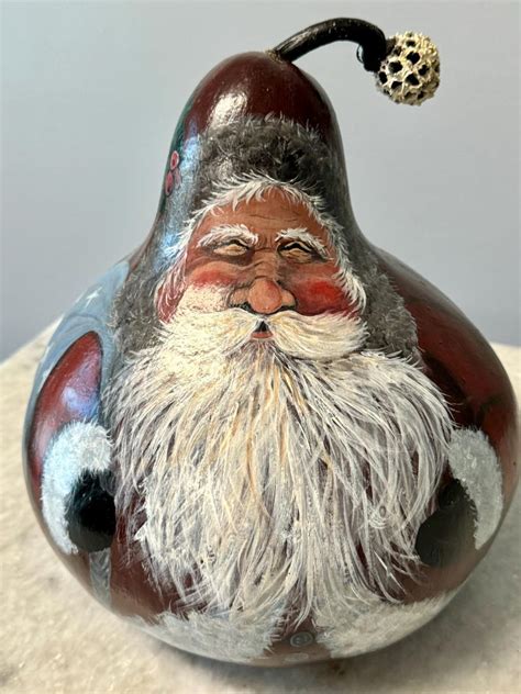 Handpainted Large Dried Gourd Handpainted Santa Gourd Folk Art Santa