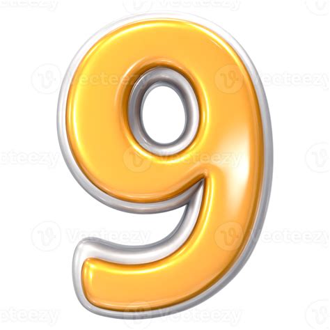 The Number Nine In Gold On A Transparent Background 33536468 Png