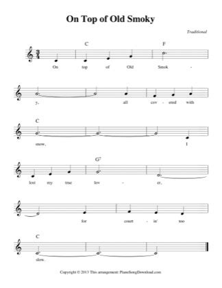 On Top Of Old Smokey Easy Traditional Free Piano Sheet Music Pdf