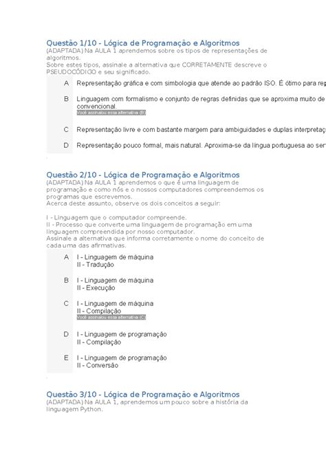 Prova Questão 110 Lógica De Programação E Algoritmos Adaptada Na