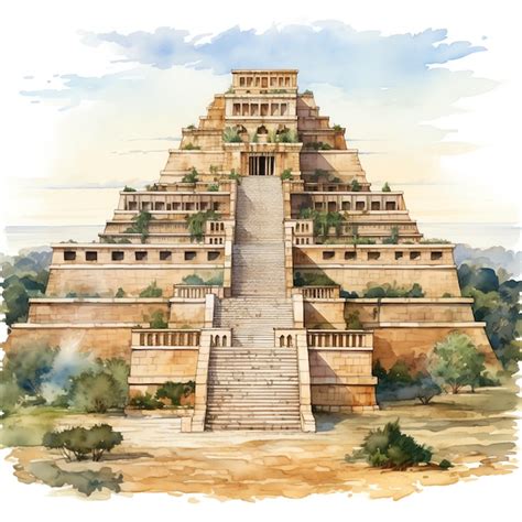 Sumerian temple complex with a ziggurat at its center illustration ...