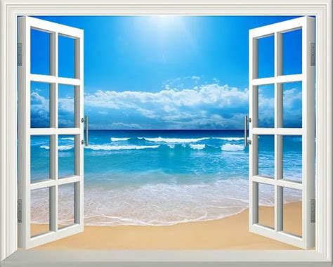 Sunshine Beach 3D Window Decoration View Removable Wall Art Sticker