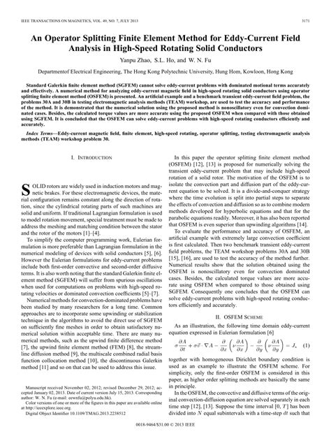 PDF An Operator Splitting Finite Element Method For Eddy Current