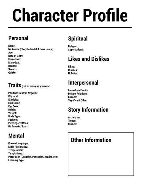 Fantasy Character Profile Template