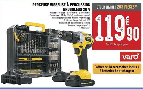 Promo Perceuse Visseuse à Percussion Brushless 20 V chez Brico Cash