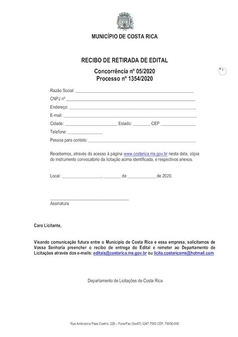 Pdf Recibo De Retirada De Edital Concorr Ncia N