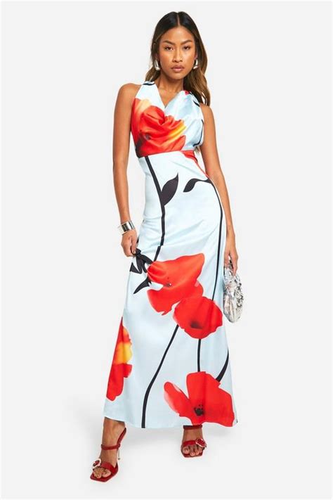 Floral Satin Cowl Front Maxi Dress Boohoo Uk