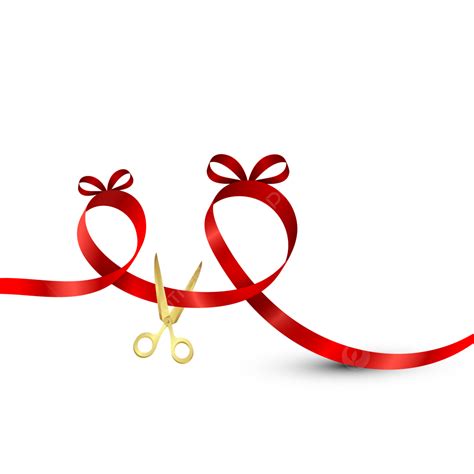 Creative Cutting Red Ribbon And Opening Ceremony With Gold Scissors