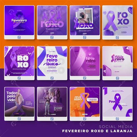 Pack 170 Artes Editáveis Fevereiro Roxo E Laranja Photoshop Psd