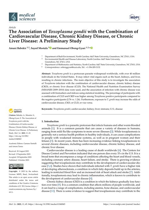 Pdf The Association Of Toxoplasma Gondii With The Combination Of Cardiovascular Disease