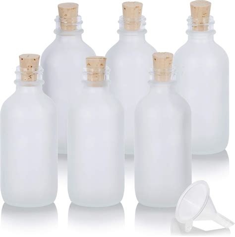 Juvitus 16 Oz Clear Glass Boston Round Bottle With Cork Stopper Closure 4 Pack