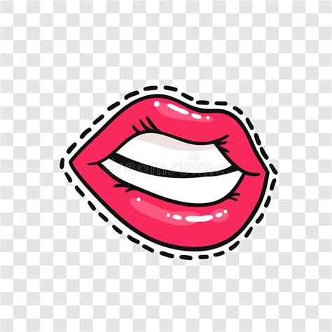 Stickers With Female Lips With Gloss Colorful Lipstick On Transparent