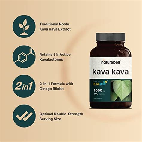 Naturebell Kava Kava Capsules 1000mg With Ginkgo Biloba 200 Count