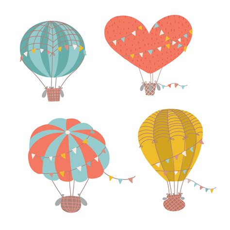 Set of different shapes cute hot air balloon. Collection of isolated ...