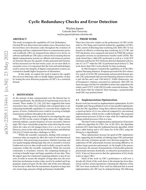 Cyclic Redundancy Checks And Error Detection Deepai