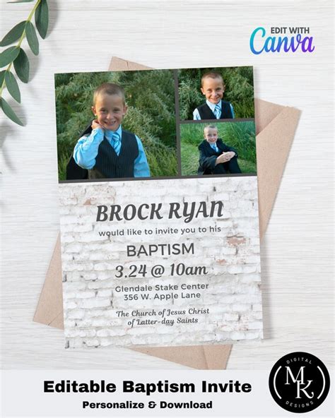 Editable Baptism Invitation Lds Canva Template 018 Edit And Etsy