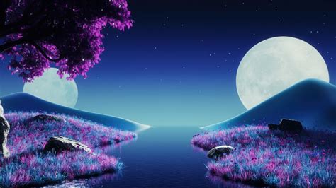 Purple aesthetic Wallpaper 4K, Landscape, Moon light, Nightscape