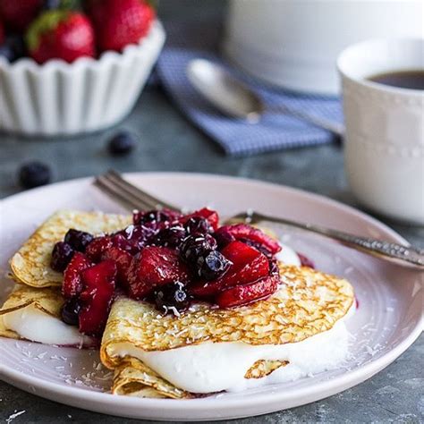 Coconut Crepes With Whipped Greek Yogurt And Summer Berry Compote