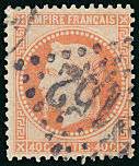 Phil Ouest Timbre de 1868 Napoléon III 40 c orange Empire lauré