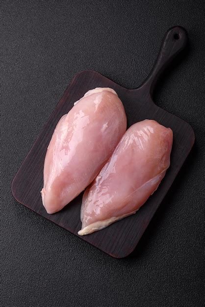 Premium Photo Fresh Chicken Fillet On A Dark Concrete Table With