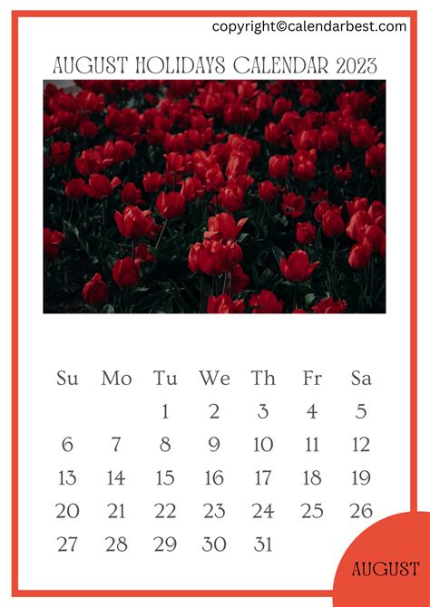 August Holidays Calendar 2023 – Printable Template in PDF