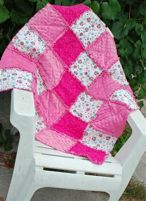 Pink And Ivory Owl Baby Girl Rag Quilt By Inches Etsy Quilt