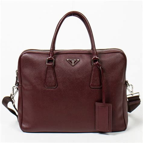 Burgundy Leather Prada Travel Bag With Shoulder Strap Handbags