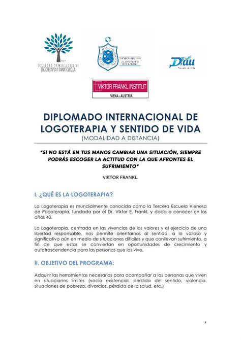 Pdf Diplomado Internacional De Logoterapia Y Sentido De