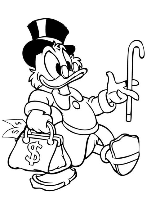 Scrooge McDuck with His Money Färbung Seite Kostenlose druckbare