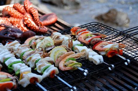 Seafood on grill stock photo. Image of fish, grilled - 16282124