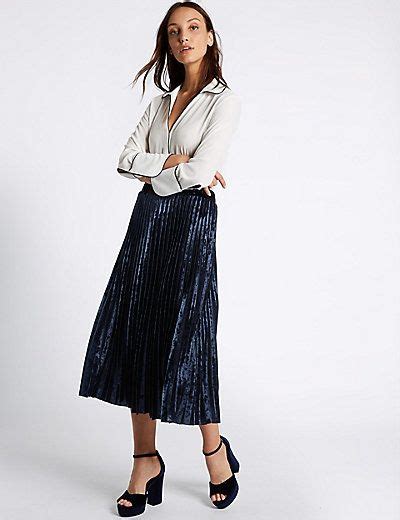 Velvet Pleated A Line Midi Skirt Mands Collection Mands Pleated Skirt Dress Midi Skirt Skirts