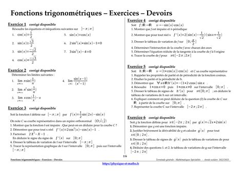 SOLUTION Fonctions Trigonometriques Exercices Studypool