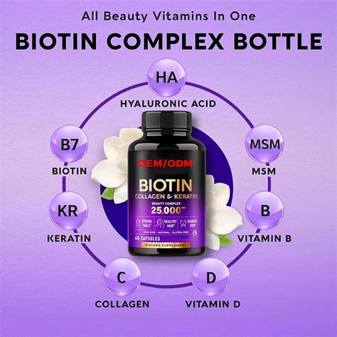 60 Capsules Collagen Keratin Vitamins Biotin For Hair Growth Support