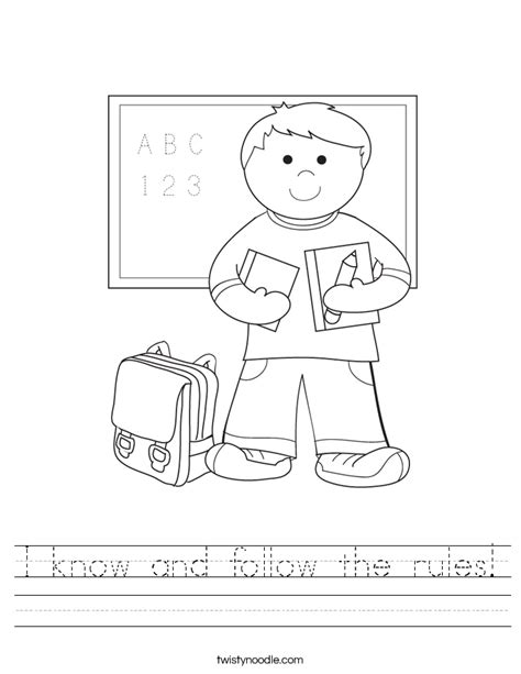 I know and follow the rules Worksheet - Twisty Noodle