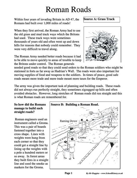 Roman Roads Facts & Information Worksheet | Year 7 PDF