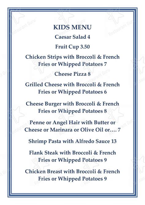 Menu at Tuscarora Mill Restaurant, Leesburg