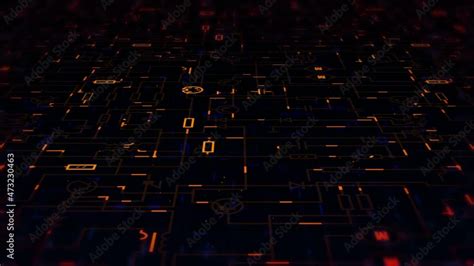 Electric circuit diagram scheme animation background with motion, electricity engineering ...