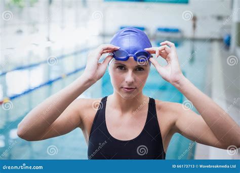 Pretty Woman Wearing Swim Cap And Goggles Stock Image Image Of