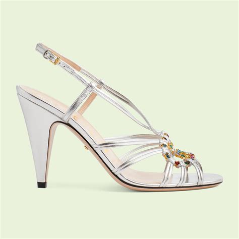 Womens Sandal With Interlocking G In Silver Metallic Leather Gucci® Us