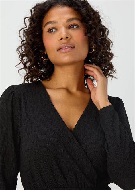 Black Textured Jersey Wrap Mini Dress Matalan